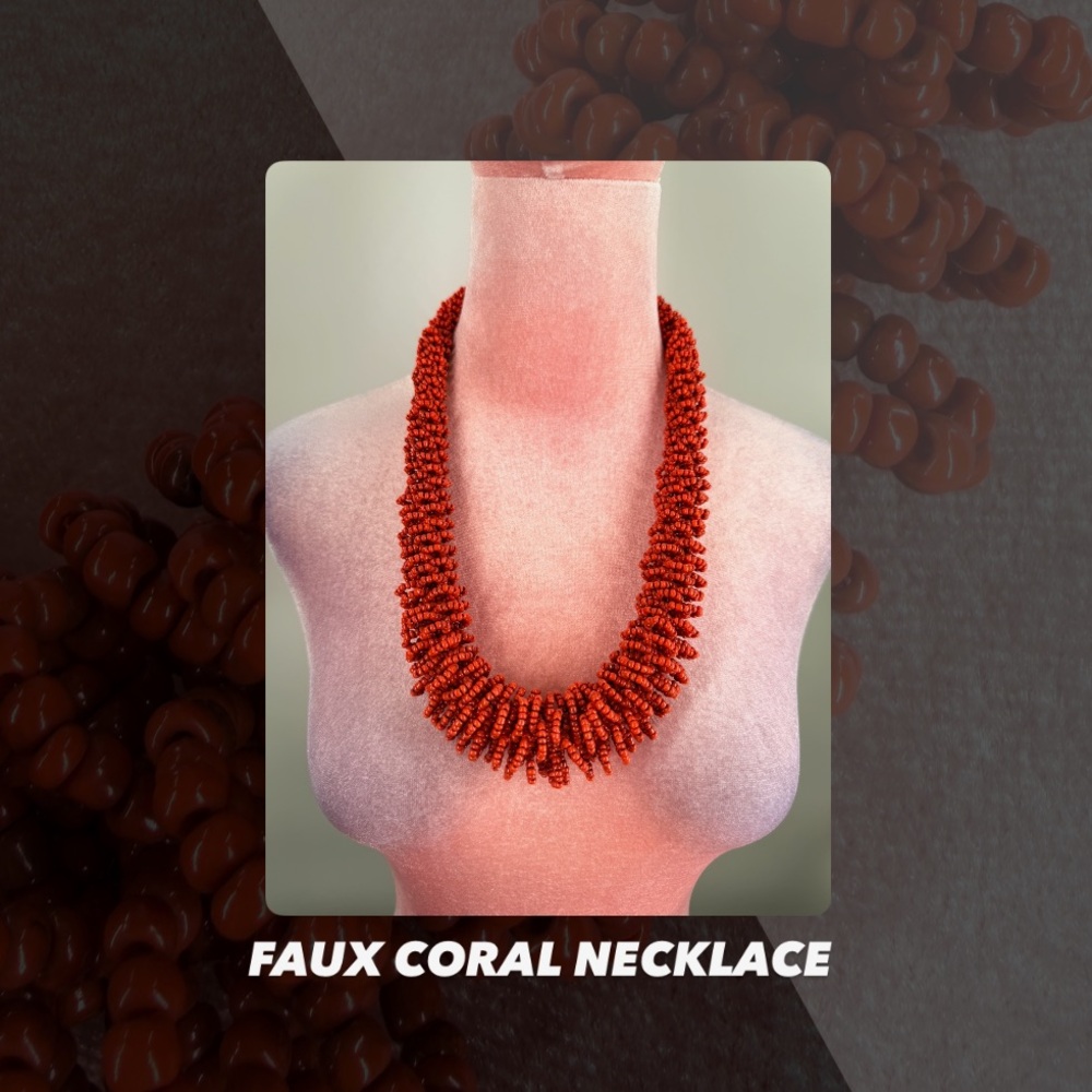 EUC Faux Coral Bead Statement Necklace